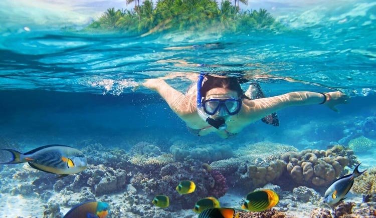 A girl snorkeling in Mactan Island Hopping